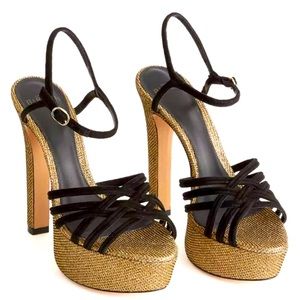 Alexandre Birman Berthe Platform Sandal - 37 / Oro Gold / Metallic Fabric